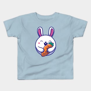 Cute Rabbit Holding Carrot Cartoon Kids T-Shirt